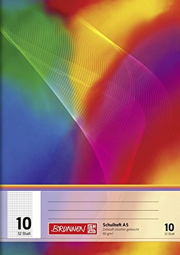 Brunnen Zeszyt szkolny  104531002 A5 (32 arkuszy), 5 MM w kratkę, z krawędzią, liniatura 10) 104531002