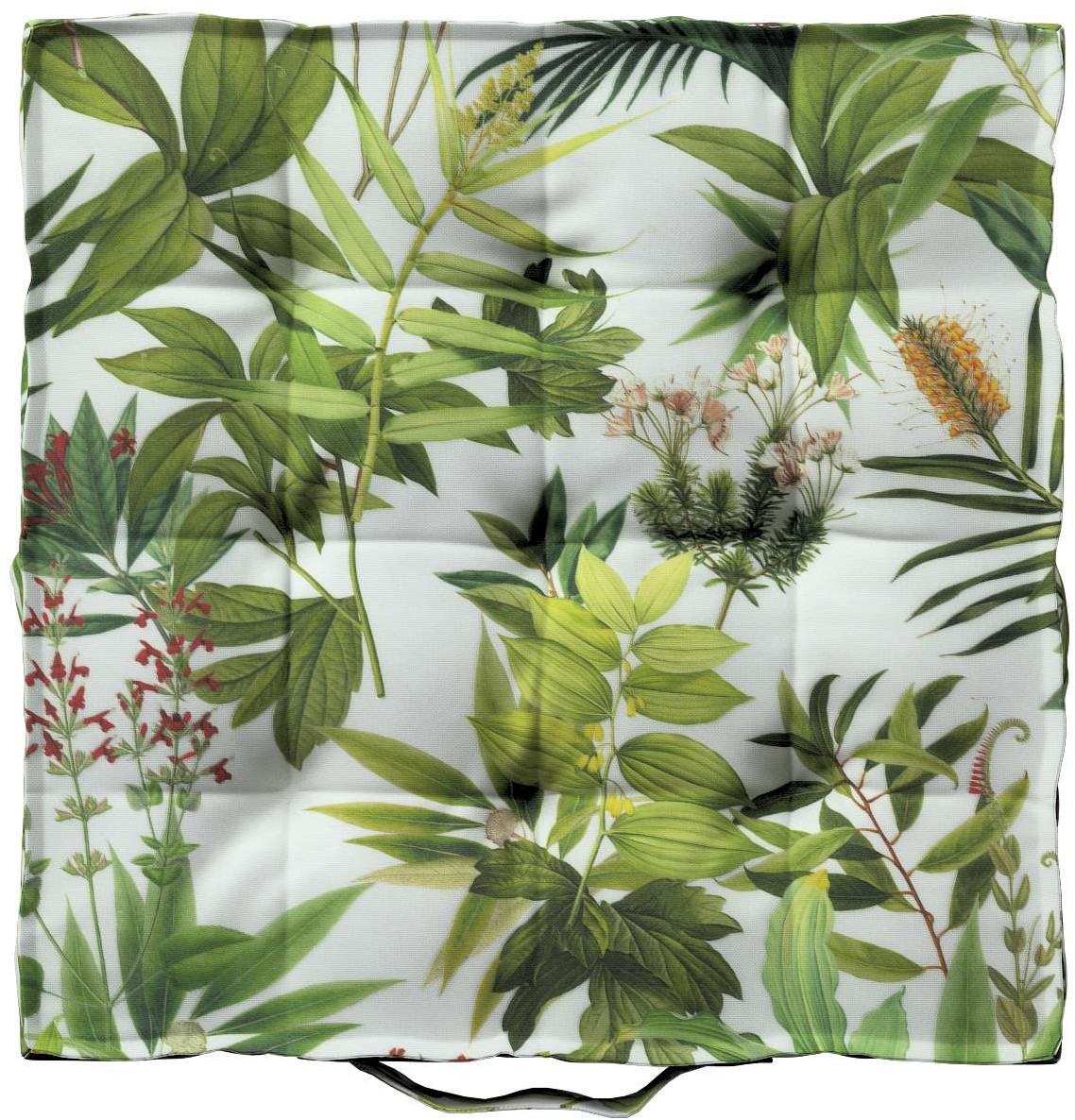 Dekoria pl pl Siedzisko Kuba na krzesło zielono-czerwona rośliność na białym tle 40 × 40 × 6 cm Tropical Island 210-143-69