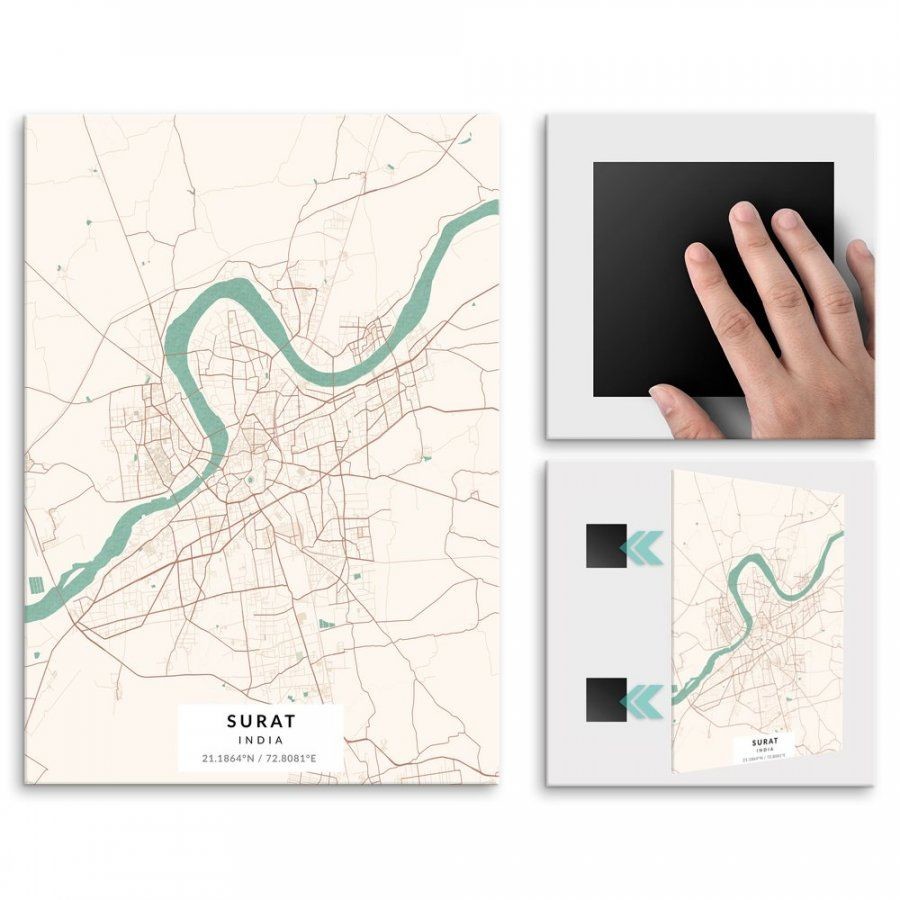 Pix4home Plakat metalowy Mapa Vintage Surat L POS-L-03616