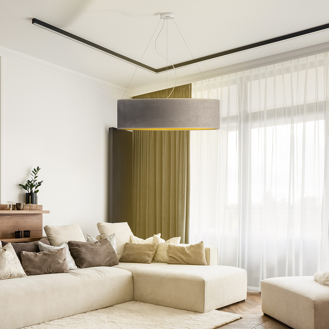 LYSNE Lampa wisząca PORTO VELUR fi 80 cm kolor szary ze złotym wnętrzem 14530V/3 szary ze złotym wnętrzem