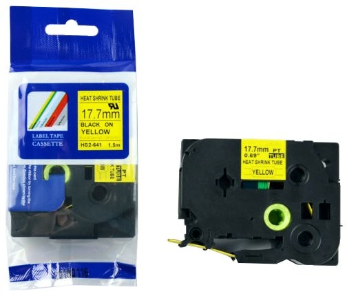 Brother Aimotech Rurka koszulka) termokurczliwa zamiennik do 17.7mm/1.5m żółta czarny nadruk HSE-641 HSE641