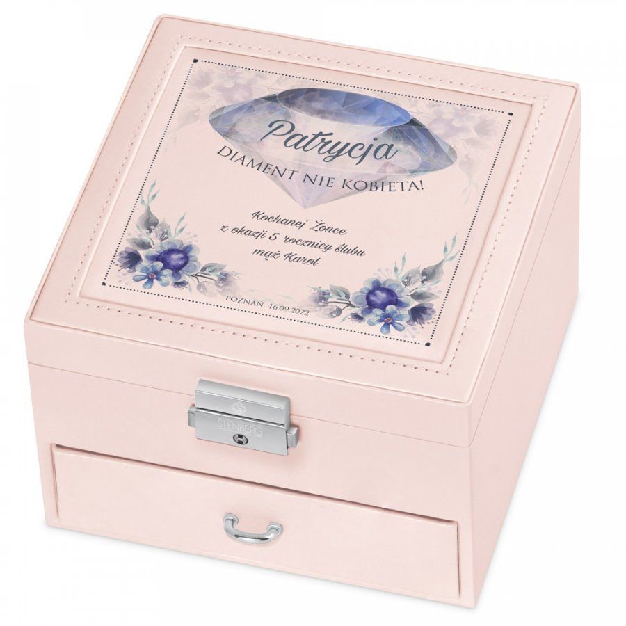 Murrano Szkatułka na Biżuterię Różowa z Nadrukiem Diament SZKT-BR-006