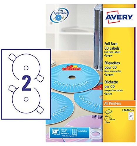 Avery CD/DVD-Etiketten (dla drukarka laserowa/LED) L7676-25