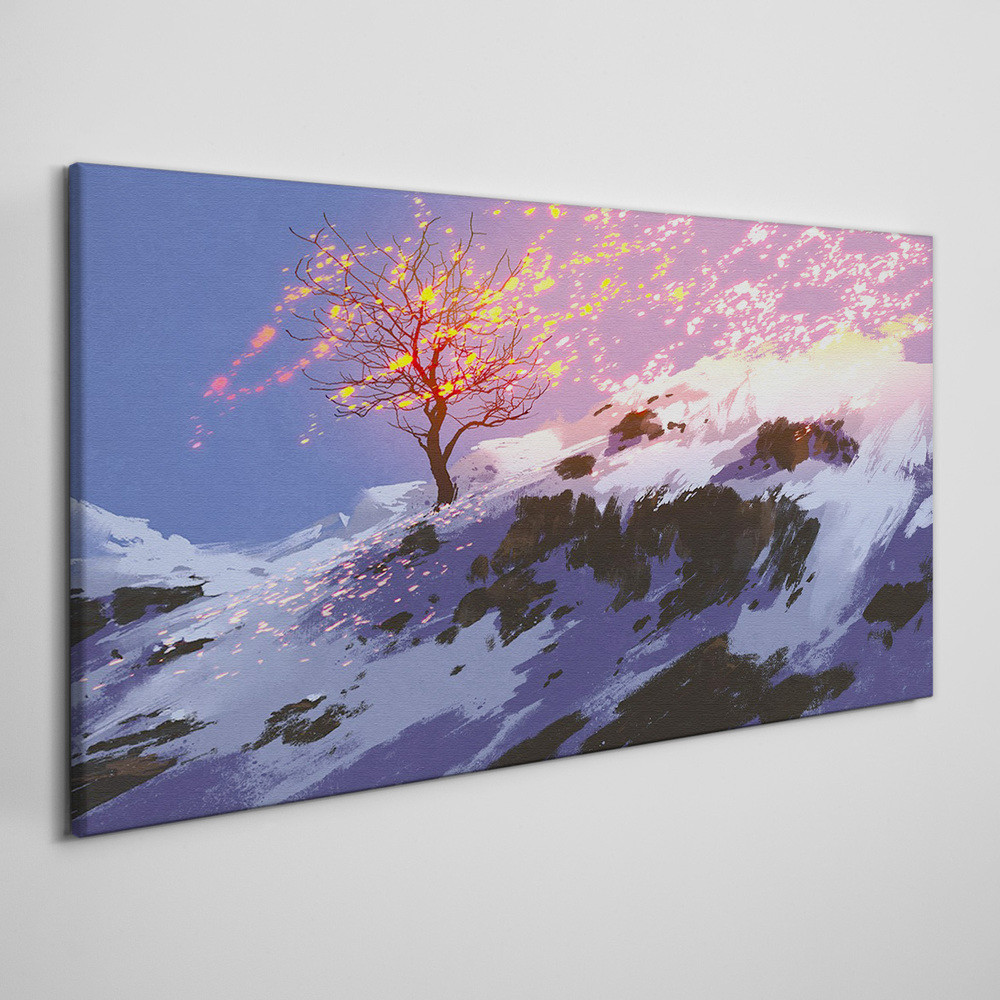 PL Coloray Obraz Canvas Góra Drzewo Zima Śnieg 100x50cm