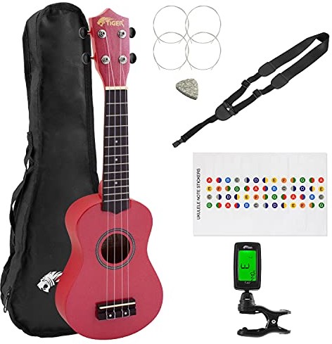 TIGER Zestaw ukulele sopranowe - pakiety dla początkujących w kolorze czerwonym UKEKIT-RD