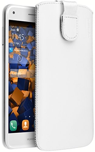Mumbi etui z prawdziwej skóry, kompatybilne z Huawei Y6 Pro 2017 / P9 Lite Mini, skórzane etui, białe Huawei Y6 Pro 2017
