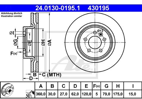 ATE TARCZA HAM 24.0130-0195.1 LAND ROVER RANGE ROVER SPORT 2.7TDVM, 4.2, 4.4 05-  24.0130-0195.1
