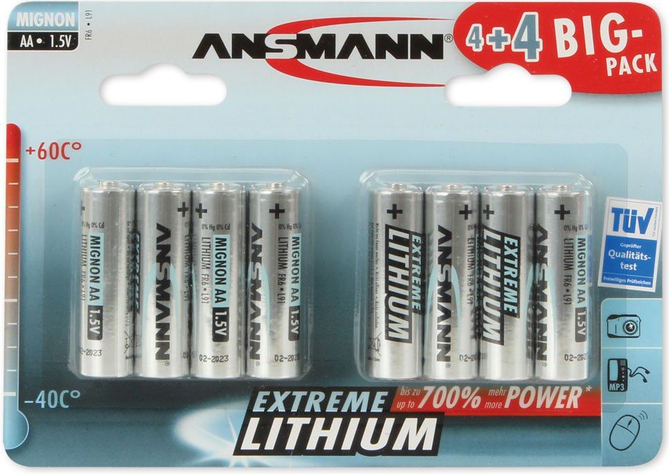 Ansmann 4+4 Extreme Lithium AA Mignon LR 6 Big Pack 1512-0012