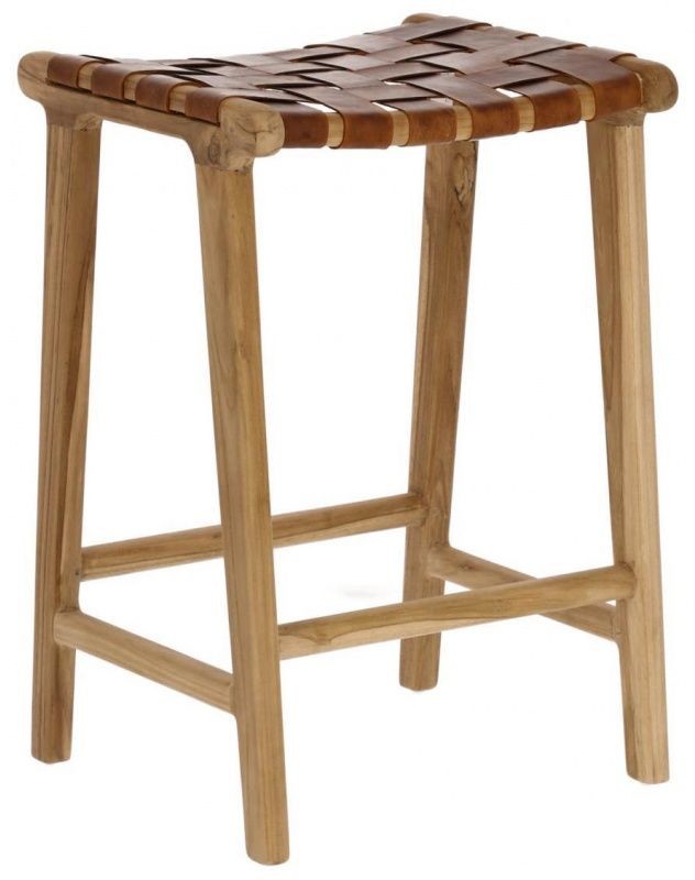 LaForma Taboret drewniany Calixta skóra naturalna LM-N21-186