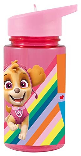 POS POS 29232049 Paw Patrol P:os 29232049-Paw butelka na napoje dla dziewcząt, przezroczysta butelka ze zintegrowaną słomką do podnoszenia, ok. 430 ml, z tworzywa sztucznego, bez BPA i ftalanów 29232049