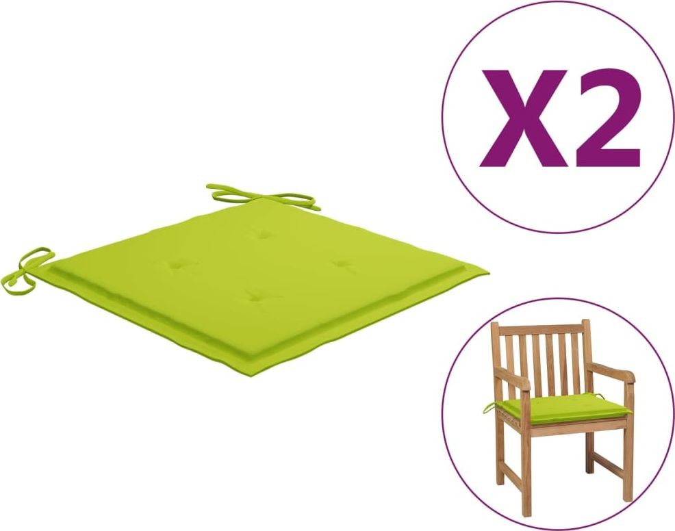 vidaXL Poduszki na krzesła ogrodowe 2 szt. jasnozielone 50x50x4 cm 314062