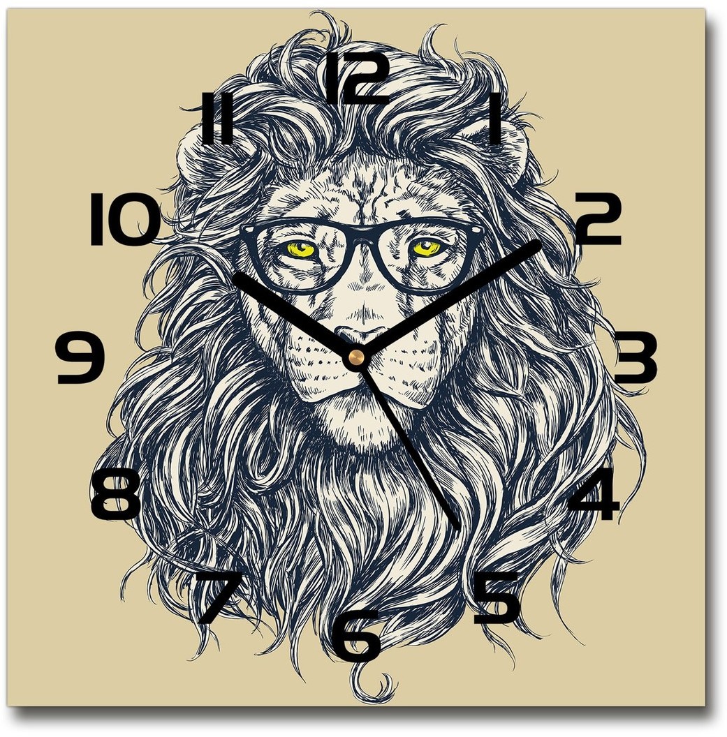 Zegar szklany kwadratowy Lew hipster