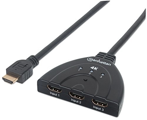 Manhattan 207874 4 K 3-Port HDMI Switch 4 K @ 60Hz zasilanie za pomocą portu USB zintegrowany przewód Czarny 207874