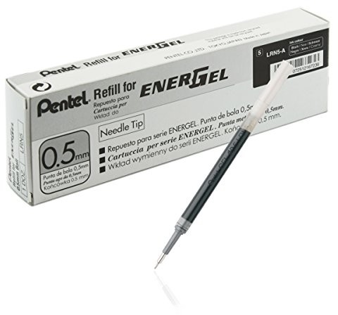 Pentel LRN5-B wkłady do długopisów EnerGel, grubość kreski 0,25 mm, 12 sztuk, czarny LRN5-A