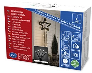 Konstsmide 3810 100 Micro LED łańcuch świetlny, mroźny/na zewnątrz (IP44)/40 ciepłe białe diody/zewnętrzny transformator 30 V/czarny przewód 3810-100