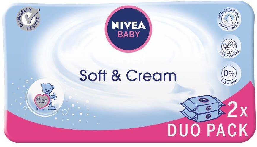 Nivea Baby Soft & Cream chusteczki oczyszczające duopack 2x63szt. 93622-uniw