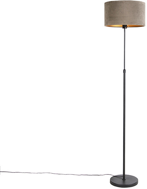 QAZQA Lampa podłogowa regulowana czarna klosz welurowy szarobrązowy 35cm - Parte
