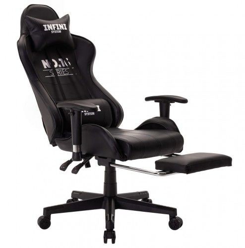Zdjęcia - Fotel komputerowy INFINI Fotel Gracza  series No.16 BLACK, krzesło gamingowe z podnóżkiem 
