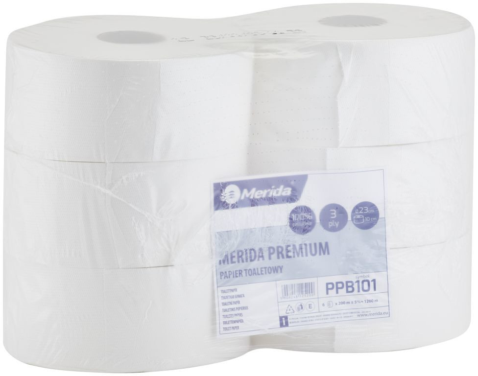 Merida Papier toaletowy Premium 6 szt 3 warstwy 200 m średnica 23 cm biały celuloza