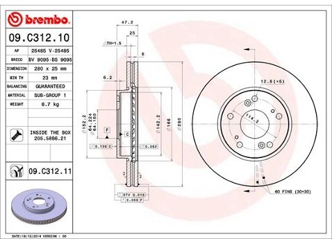 BREMBO Tarcza hamulcowa 09.C312.11