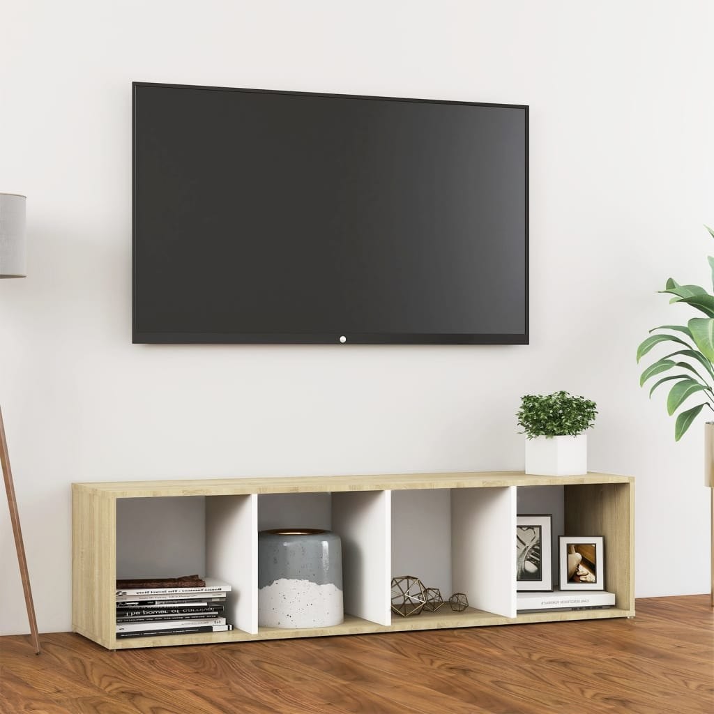 vidaXL Lumarko Szafka pod TV, biel i dąb sonoma, 142,5 x 35 x 36,5 cm, płyta 805548