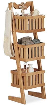Relaxdays regał łazienkowy bambus, 3 półki, uchwyt do noszenia, regał uniwersalny, organizer, zajmuje mało miejsca, odporny na działanie wody, dekoracyjny, naturalny, 20 x 23 x 77 cm 10021556