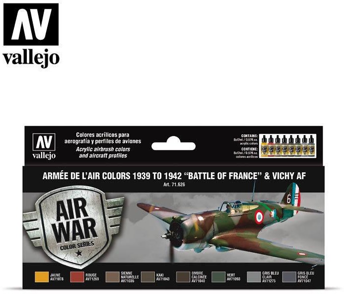 Vallejo Zestaw Air War 8 farb - Armée De L'air Colors 1939-1942 Battle of France & Vichy AF Vallejo 71626