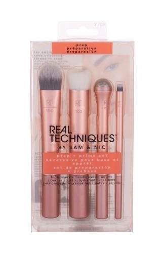 Real Techniques Brushes Prep & Prime zestaw Pędzel do podkładu 1 szt + Pędzel do złuszczania + Chłodzący roll-on pod oczy + Pędzel złuszczający do ust