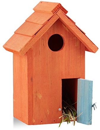 Relaxdays budka dla ptaków, domek dla ptaków, drewnianych, drzwi, mały otwór, śpiewające ptaki, HBT lotu: 24,3 x 17 x 12 cm, różne kolory, pomarańczowy