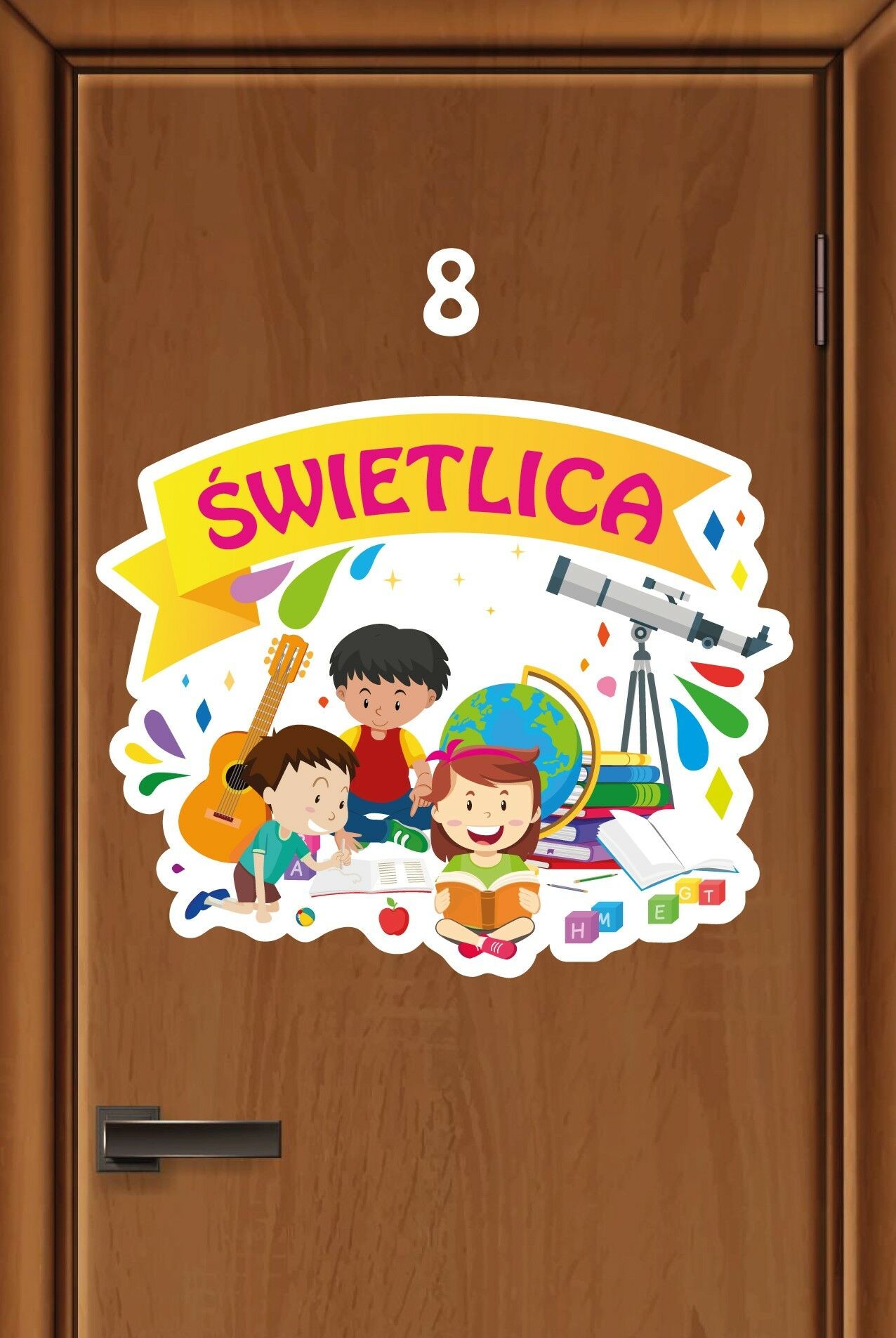 Kolorowa naklejka na drzwi: Świetlica EN065