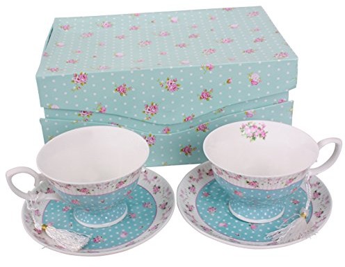 London Boutique Zestaw do kawy i herbaty-filiżanek i spodków firmy 2 Vintage Flower Flora Rose lawenda prezent-Box, 11x8cm