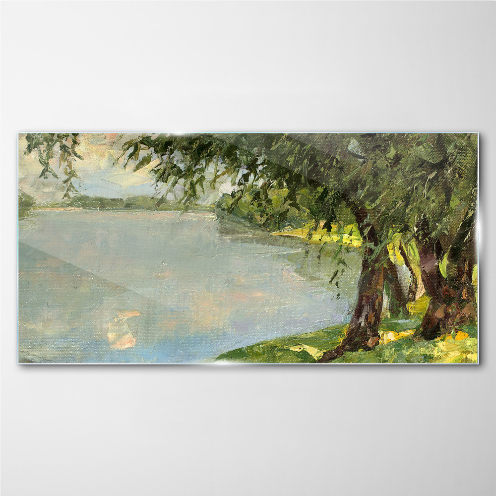 PL Coloray Obraz na Szkle malarstwo jezioro drzewa 100x50cm