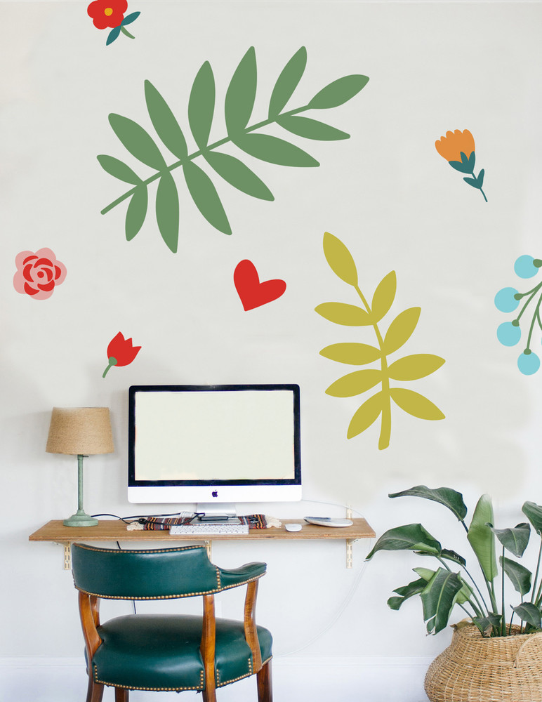 Coloray.pl Naklejki na ścianę Folkowe Kwiaty BubbleFree