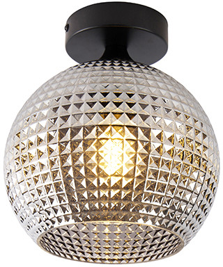 QAZQA Lampa sufitowa Art Deco czarna z przydymionym szkłem - Kula