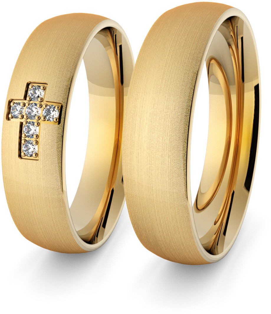 Eminence Obrączki ślubne klasyczne 5 mm z krzyżykiem i brylantami- 70 Au-classic-5-70