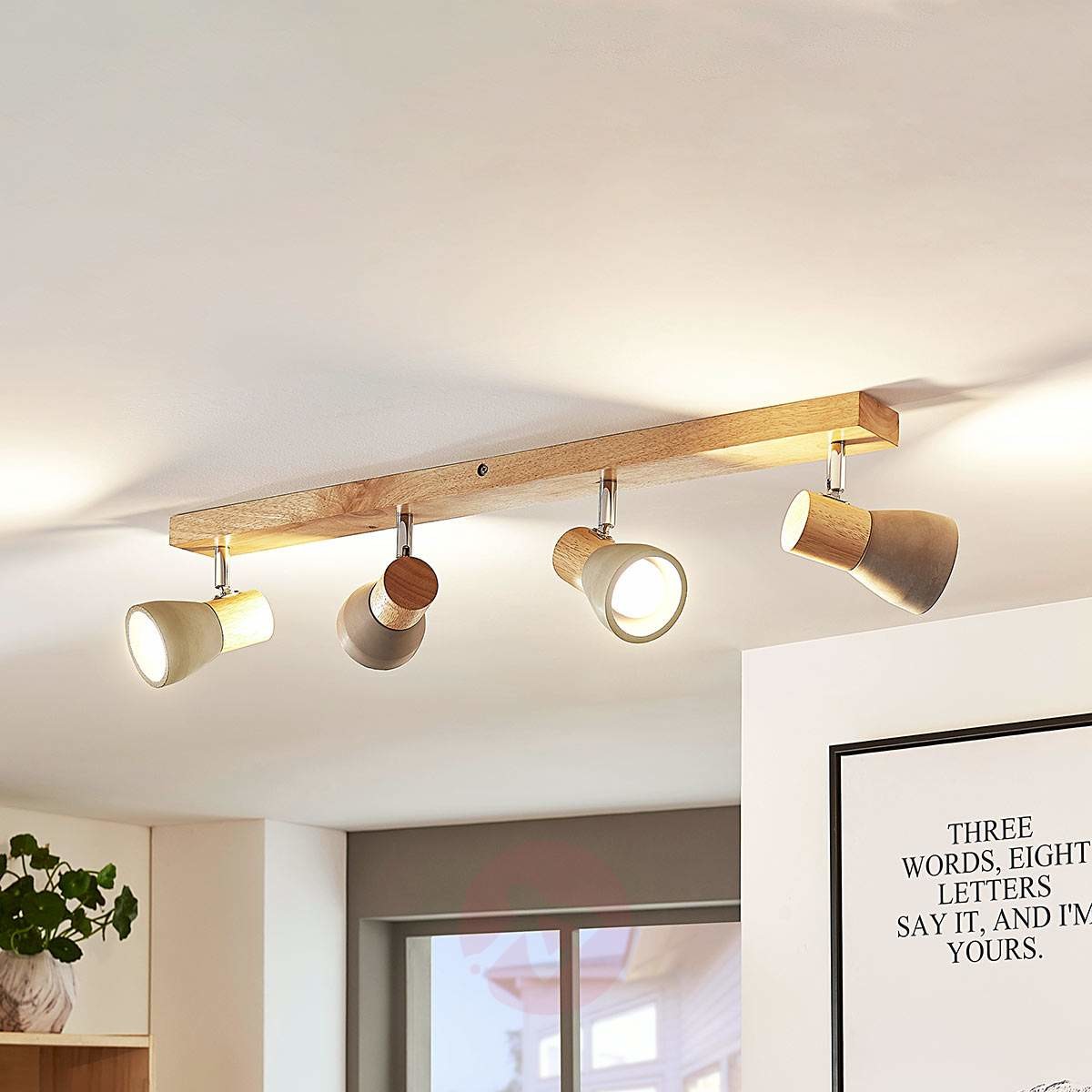 Lindby Landelijke plafondlamp hout met beton 4-lichts incl. LED - Filiz