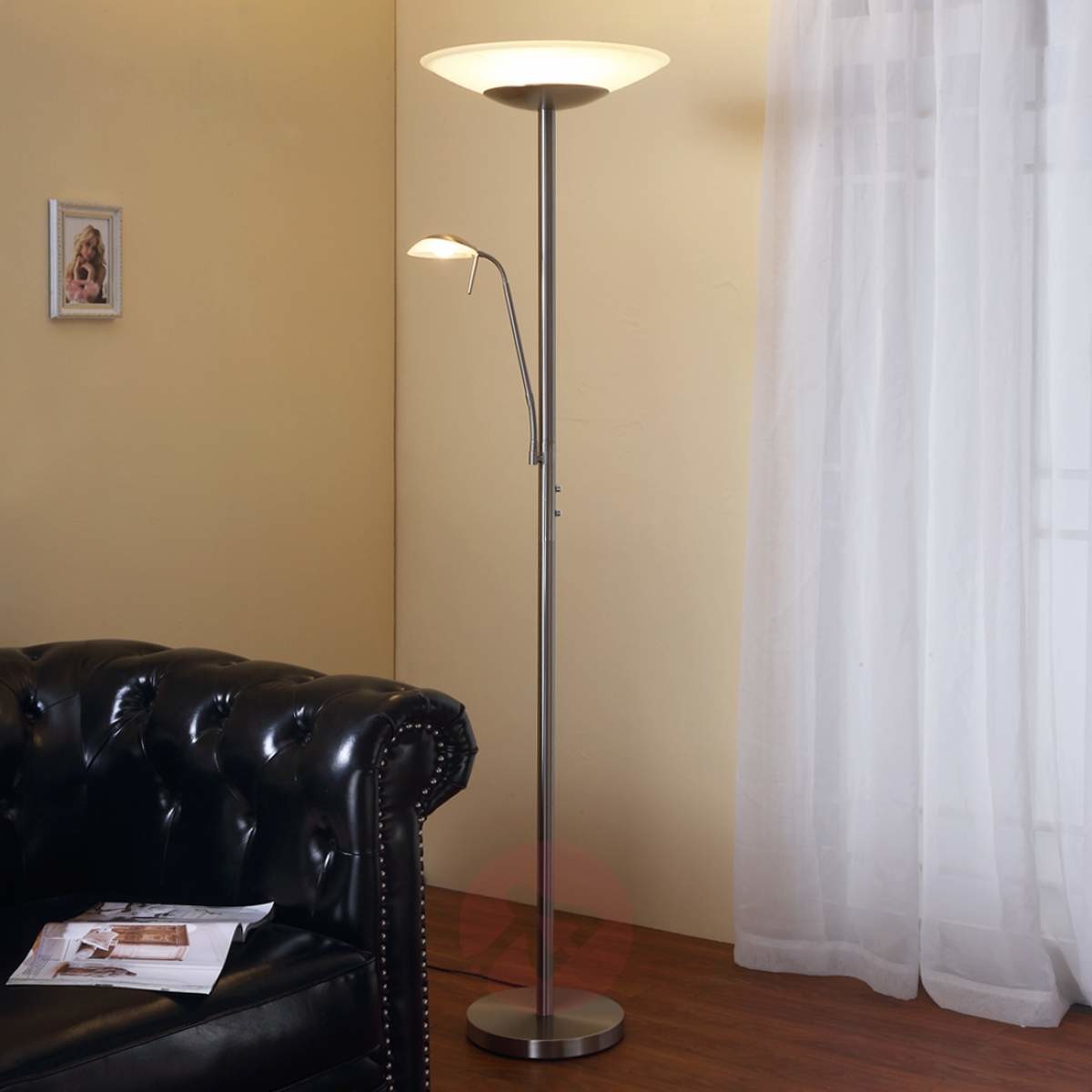 Lindby Klasyczna lampa podłogowa z ramieniem do czytania aluminium zawiera LED ściemniaczem - Ragna