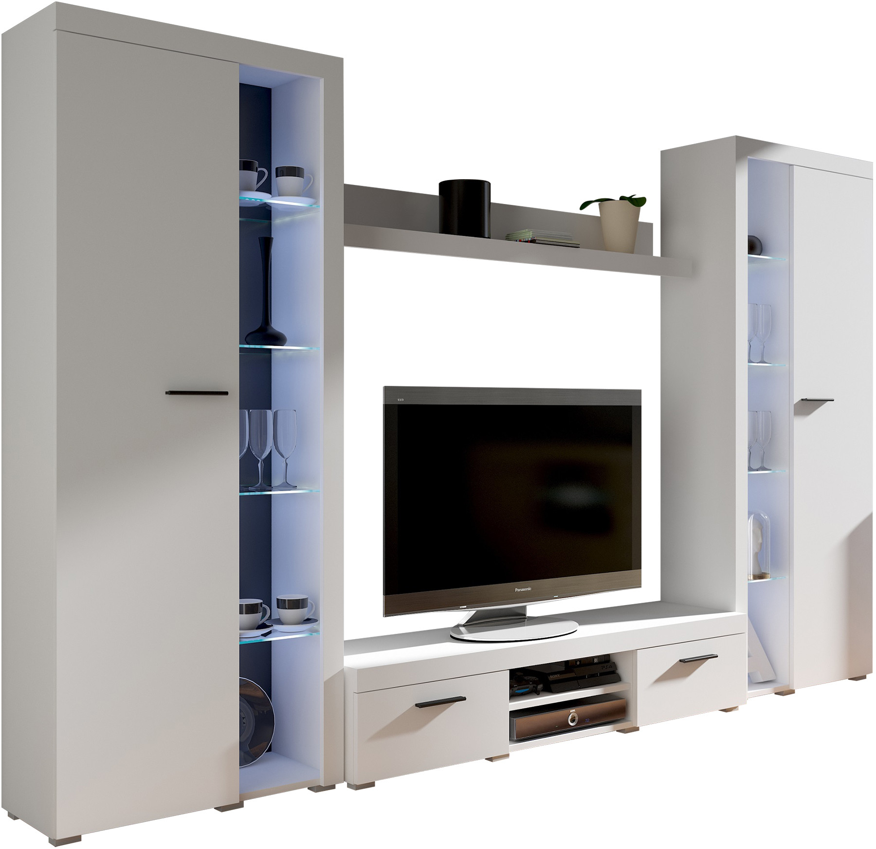 Meblościanka do salonu Rumba XL Białe Meble + Led