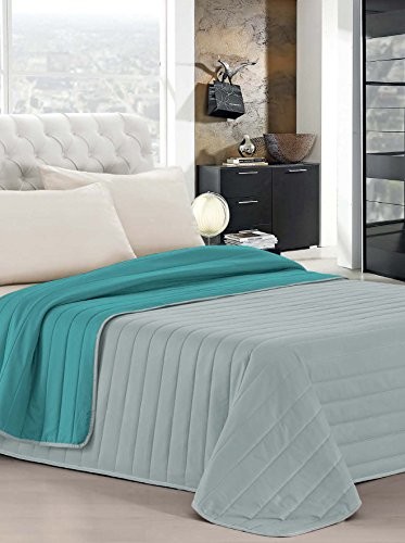 Elegant Italian Bed Linen koc dzienny lato, 170 x 270 cm TR55_Acqua/Grigio-Singolo 170x270