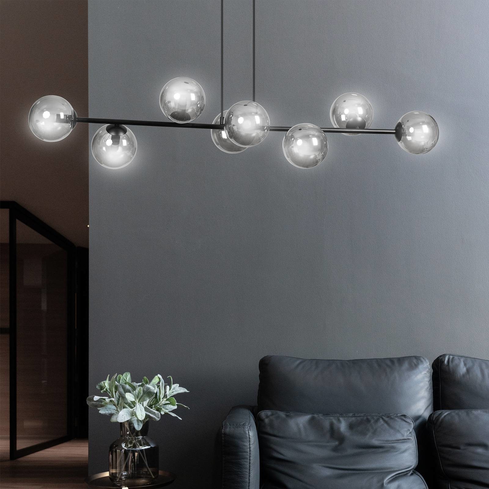 Euluna Lampa wisząca Glassy 8-punktowa, szkło grafitowe