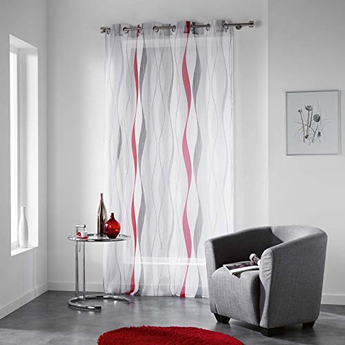 Douceur d'Intérieur Douceur d 'Intérieur ONDULYS firanki z oczkami, poliester, czerwony, 240 x 140 cm
