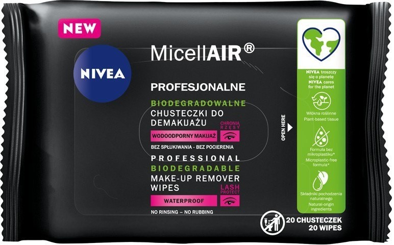 Nivea Micell Air Biodegradowalne Chusteczki do demakijażu twarzy 1op.-20szt 125162