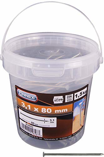 Connex kołki druciane - łeb stożkowy - ocynkowane - przechowywanie w praktycznym wiaderku - do uniwersalnego zastosowania / gwoździe stalowe / gwoździe druciane / asortyment gwoździ / duże opakowanie,