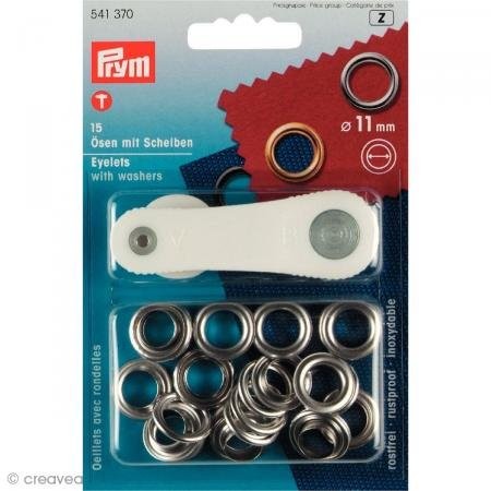 Prym 541370 oczka do tkanin z podkładkami, do samodzielnego nabijania, 11 mm, kolor: srebrne PRYM_541370