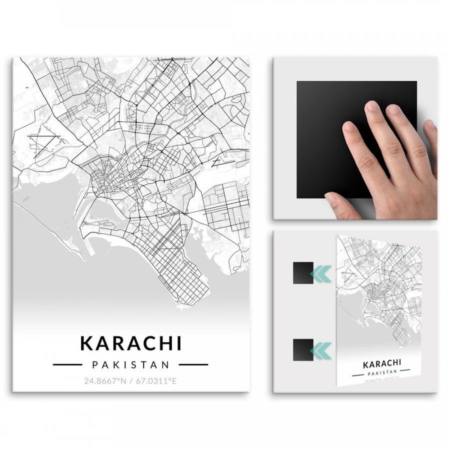 Pix4home Plakat metalowy Mapa B&W Karaczi L POS-L-03407
