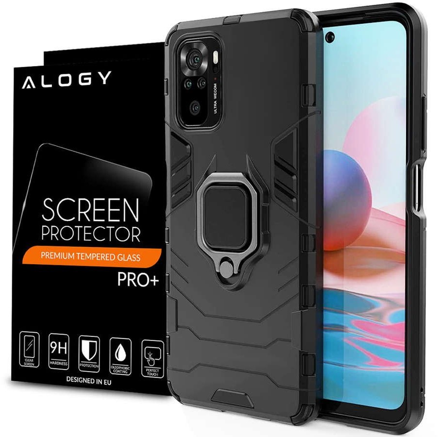 Alogy Etui Stand Ring Armor do Xiaomi Redmi Note 10/10s czarne + Szkło 9542/9537X1