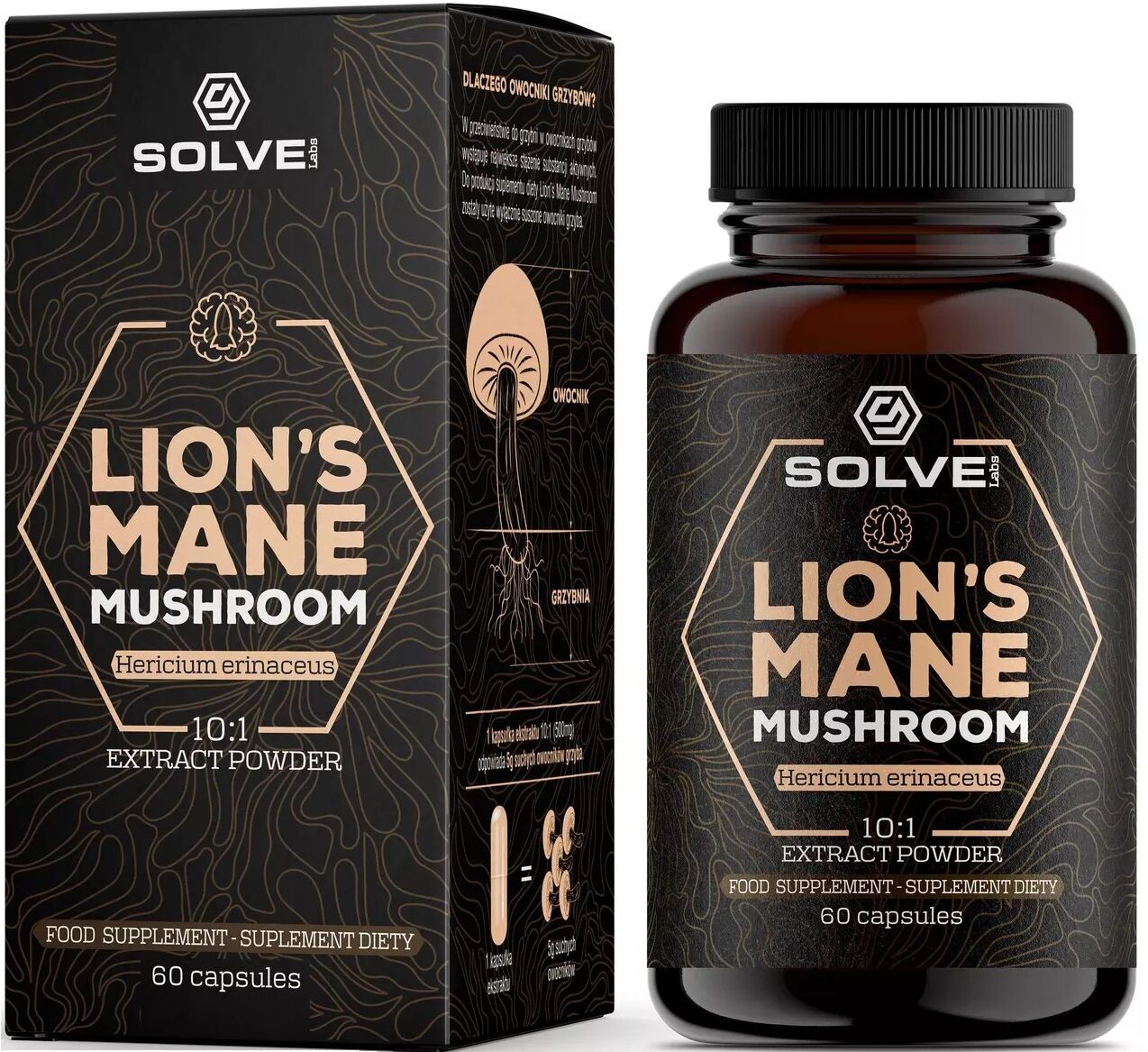 Solve Labs Lion''s Mane - Soplówka Jeżowata w kapsułkach - Extract Powder Solve Labs (Lion''s Mane Mushroom Powder in Capsules)