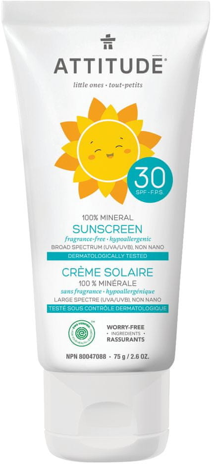Attitude dziecięcy krem przeciwsłoneczny w 100% mineralny(SPF 30 ) bezzapachowy 75g