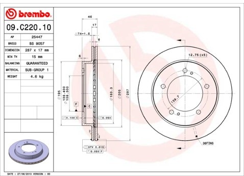 BREMBO Tarcza hamulcowa 09.C220.10