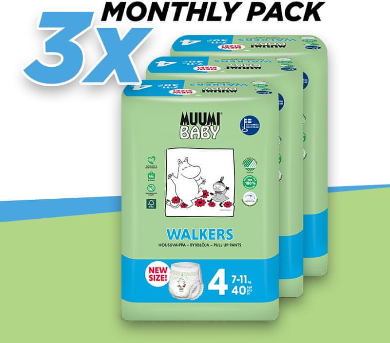 Muumi BABY BABY pieluchomajtki Walkers roz 4 MAXI 120 szt. 7 11kg multipack